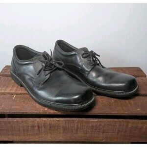 Mens Hush Puppies Strategy 11.5 Wide Black Leather Dress Shoes Waterproof